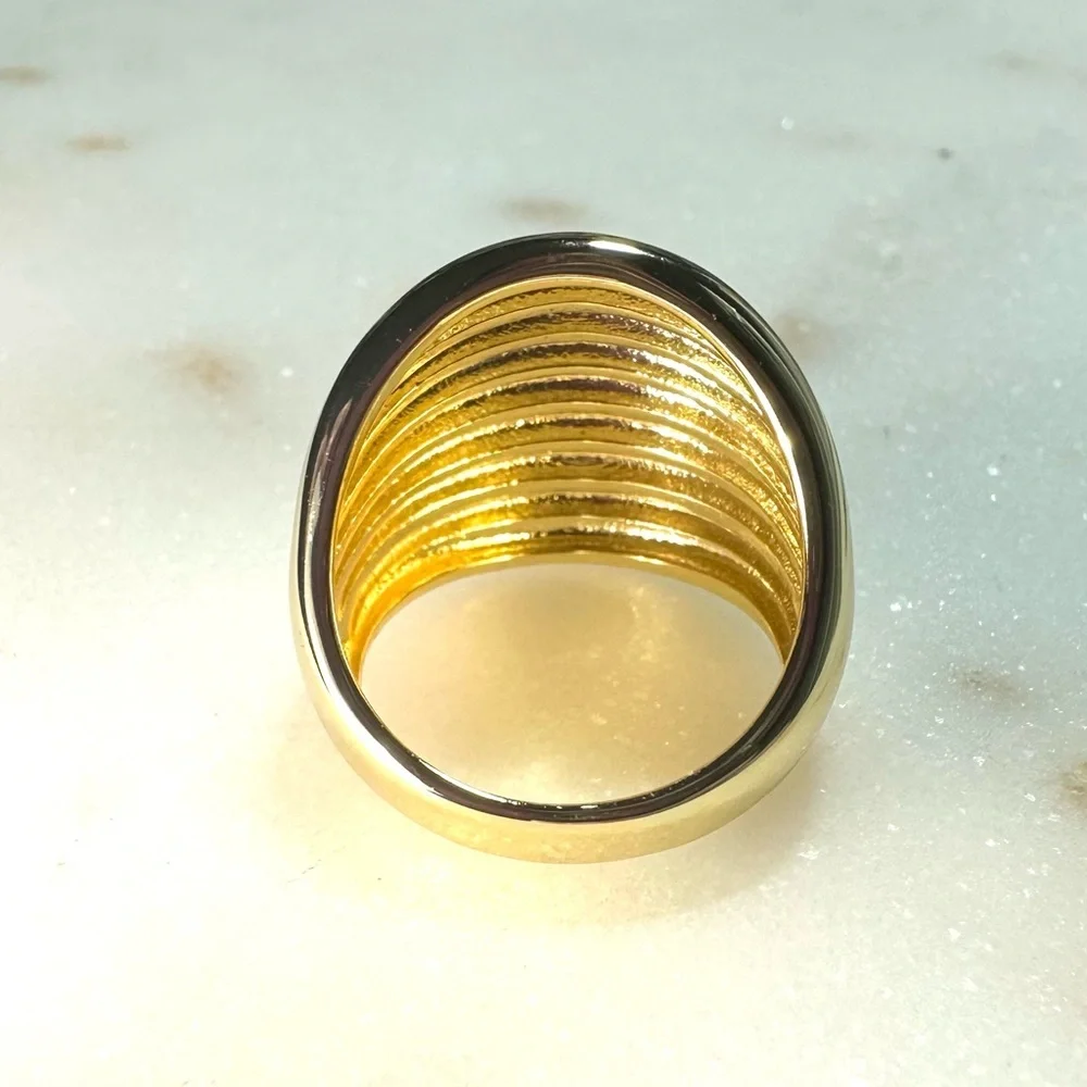 Bellezza 18k Yellow Gold over Bronze Horizontal-Ribbed Wide Band Dome Ring